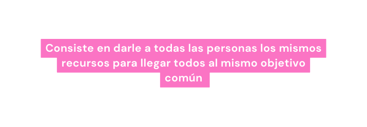 Consiste en darle a todas las personas los mismos recursos para llegar todos al mismo objetivo común
